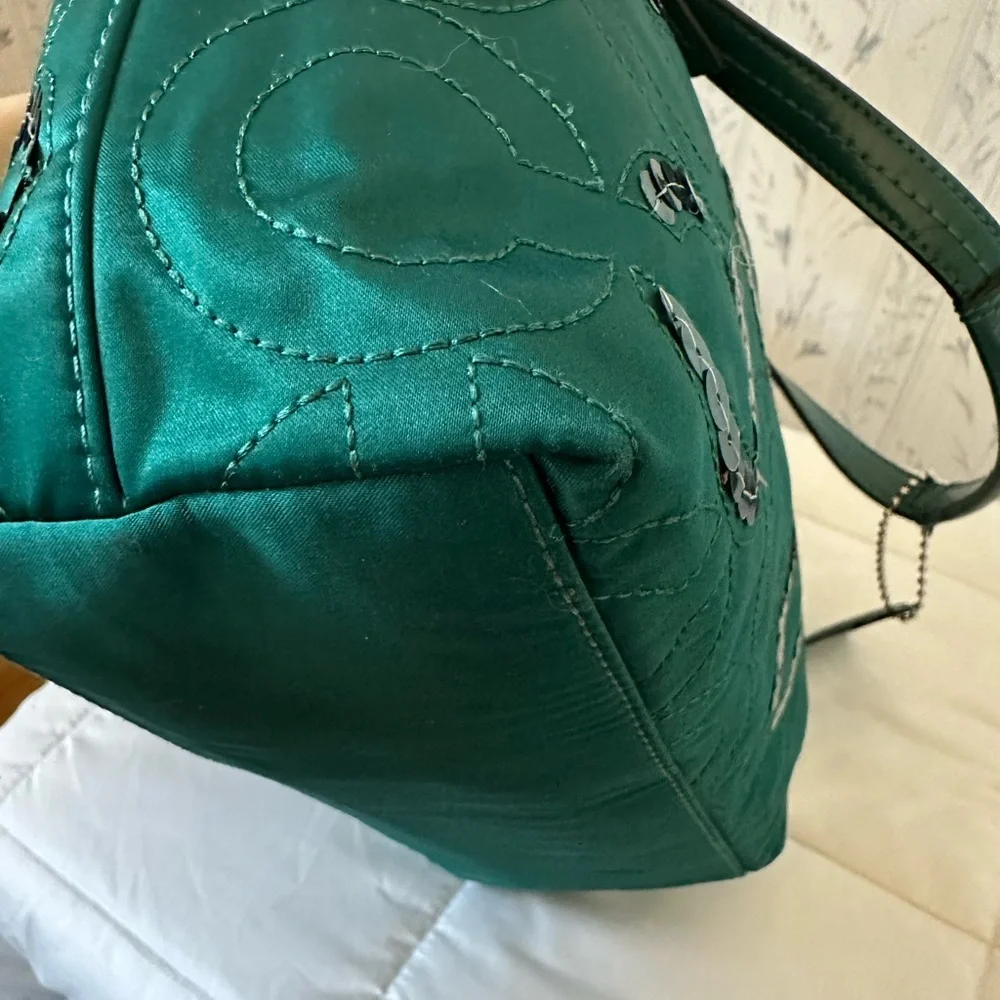 Coach Emerald Satin Tote with Circle Sequin Pattern - Picture 10 of 16